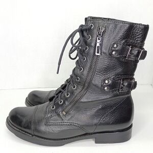 Schutz combat boots size 6 black leather laced with zip